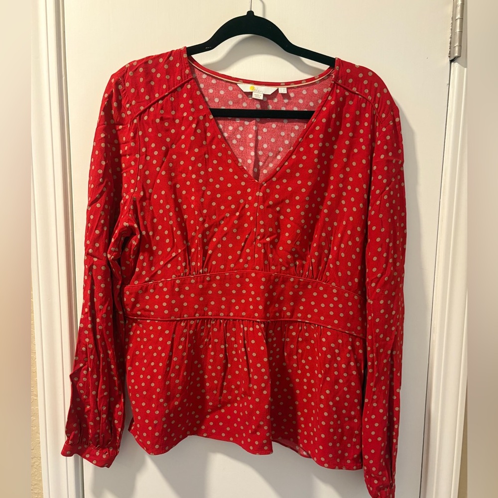 Boden Red and Cream Polka Dot Blouse